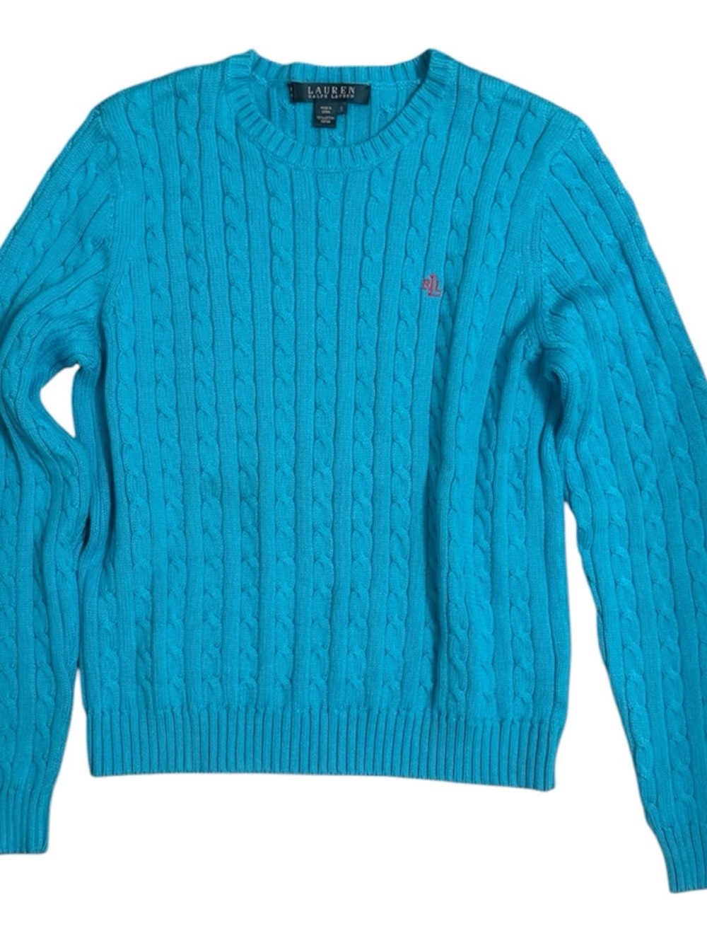 Lauren Ralph Lauren Turquoise Cable-Knit Crewneck Sweater